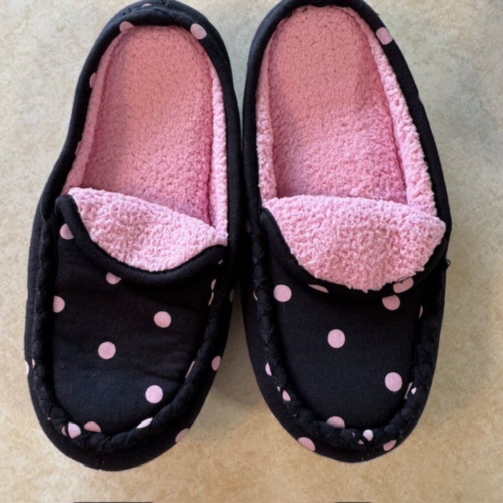 Victoria's Secret Pink Black Polka Dot Slippers sz S